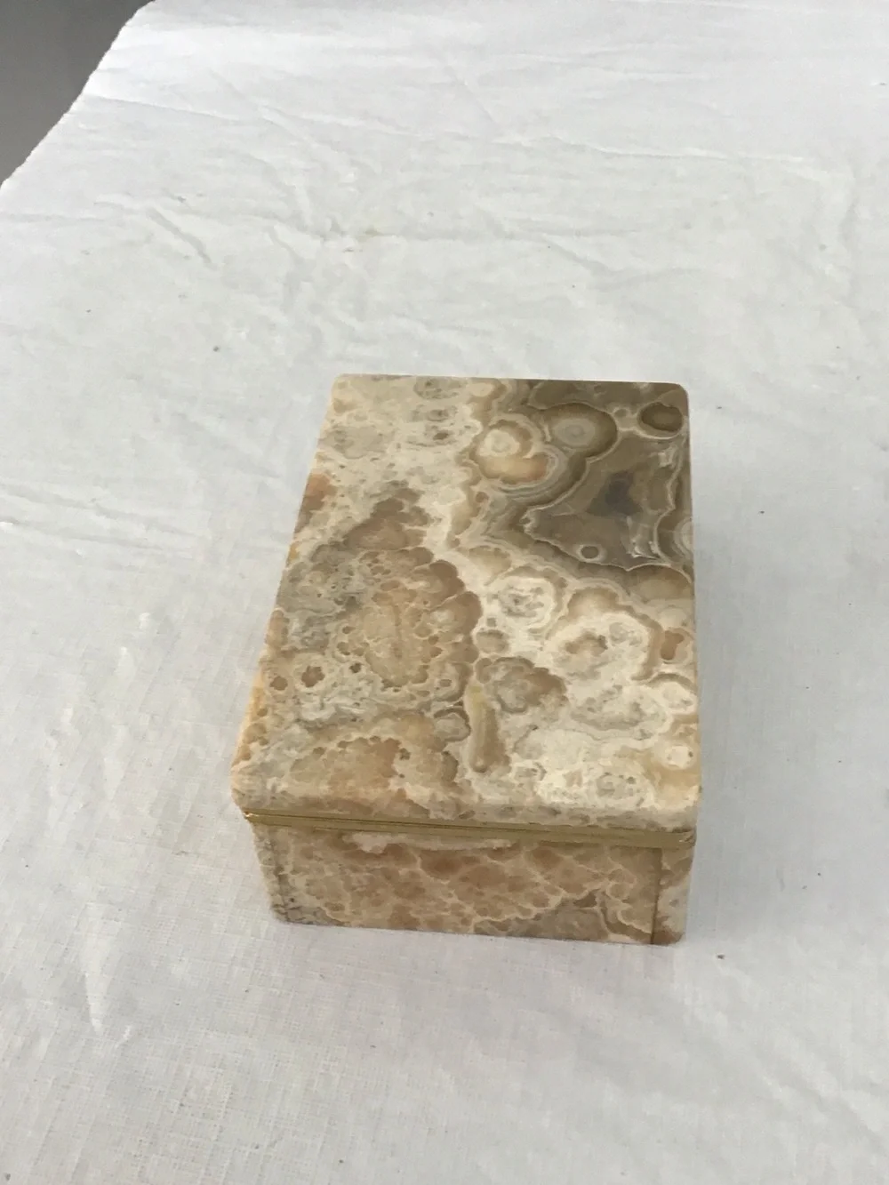 Beige Onyx Decorative Trinket Box with Natural Veining